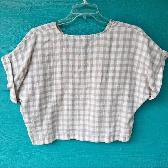 LOU & GREY LINEN GINGHAM CHECK BOXY FIT PULLOVER SS TOP SIZE XL NWT - Picture 3 of 7